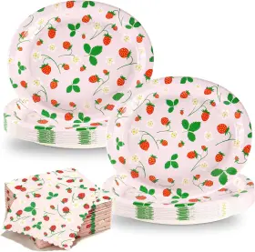 Oumuamua 711181030914 100pcs Strawberry Oval Paper Plates And Napkins Set Heavy Duty 12 Inch Lar