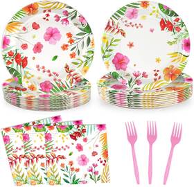 Oumuamua 72summerplatefork 72 Pcs Tropical Luau Party Tableware Supplies 9 Inch Aloha Hawaiian Disposable