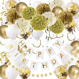 Oumuamua 732489456053 Gold White Happy Birthday Decorations For Women And Girls Including Tissue P