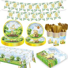 Ouniy B0cgm2k7d1 177pcs Vintage Winnie Bear Baby Shower Pooh Party Supplies Decorations Oh P