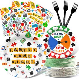 Outego 4s--gamenight-f Game Night Party Decorations Set - Fun Plates Napkins And