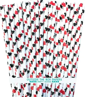 43178-134197 Outside The Box Papers Casino Card Night Theme Paper Straws - Ace Spade 7.75 Black Red White