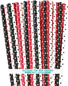 43178-134393 Outside The Box Papers Paper Drinking Straws - Black Red 100 Count Pack Of 1 White