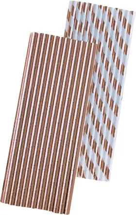 43551-13715 Outside The Box Papers Rose Gold Solid And Stripe Foil Paper Straws - 7.75 Inches