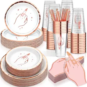 Outus 726084091016 150 Pcs Bachelorette Party Decorations Set Ring Finger Disposable Plates Napkins