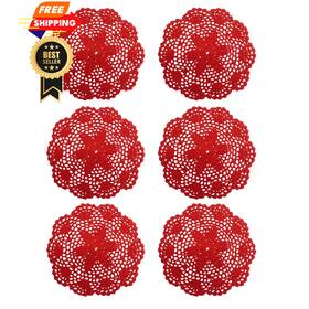 Ouyatoyu Ou-0061 6pcs 8 Inch Doilies Cloth Lace Crochet Place Large Red