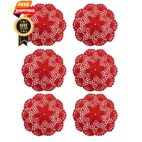 Ou-0061 Ouyatoyu 6pcs 8 Inch Doilies Cloth Lace Crochet Place Large Red