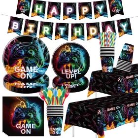 Mj039 Owelleny Video Game Birthday Decorations On Party Supplies Paper Plate