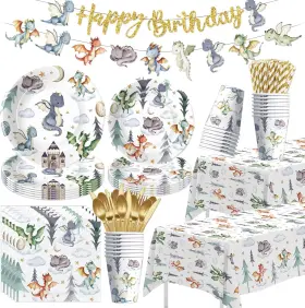 Mj051 Owelleny Dragon Birthday Party Supplies Magic Dragons Green Blue Pink