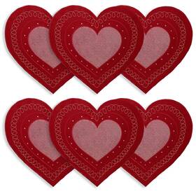 Owenie 768622383054 Valentines Day Heart Placemats Set Of 6 Embroidered 6x13.5x15 Inch Red