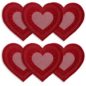Owenie 768622383054 Valentines Day Heart Placemats Set Of 6 Embroidered 6x13.5x15 Inch Red