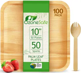 Ozone Safe 197644037582 Ozonesafe 100 Pcs Palm Leaf Plate Set 50 X 10 Inch Square Plates With
