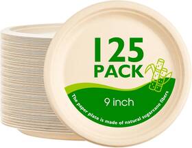 Packinno 313113490478 9 Inch 125 Pack Compostable Paper Plates Biodegradable Heavy Duty Disposable Pl