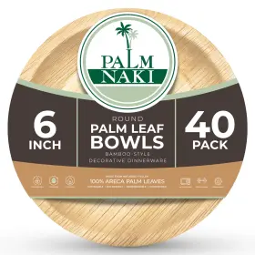Palm Naki 840320602108 Leaf Bowls 6 Inch Round Compostable Bamboo-style Decorative Idea