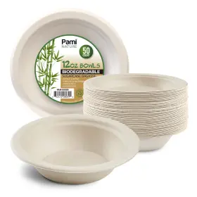 Pami 352410080890 50pk 12oz Sugarcane Bowls Compostable Biodegradable