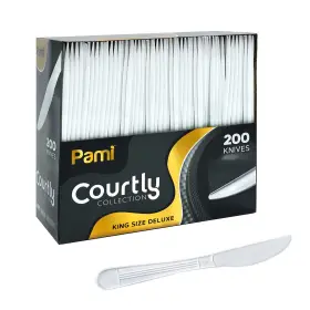 Pami 381416082430 Heavy Weight Disposable Plastic Knives 200-pack - Bulk King Size Deluxe Whi