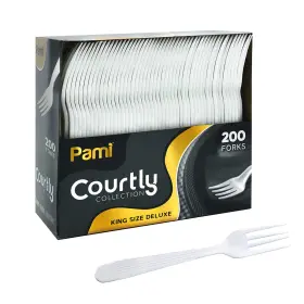 Pami 381416082447 Heavy Weight Disposable Plastic Forks 200-pack - Bulk King Size Deluxe Whit
