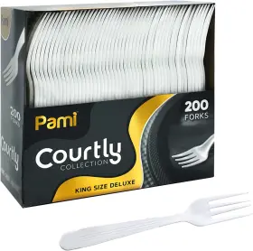 Pami 445053014049 Heavy Weight Disposable Plastic Forks 200-pack - Bulk King Size Deluxe Wh