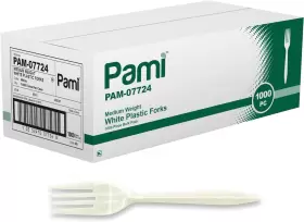Pami 696599610609 Medium Weight Disposable Plastic Forks 1000-pack - Bulk White For
