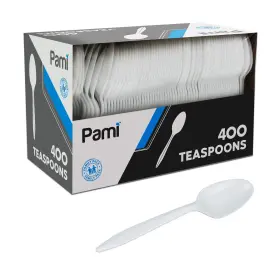 Pam-07011 Pami Mediumweight Disposable Plastic Teaspoons 400pack Bulk White Silverwar