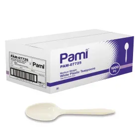 Pam-07725 Pami Plastic Spoons Bulk 1000 Count Medium Weight Disposable White Teaspoons For P