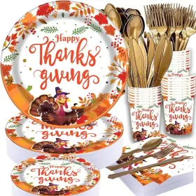 Thanksgiving-2023 Pammyan Thanksgiving Paper Plate Fall Party Supplies Tableware Set - 2