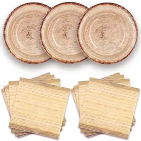 Ftxhp202 Pandecor Disposable Wood Grain Paper Plates And Napkins Set 20 Pieces 7 Inche