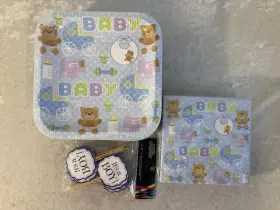 Paper Art 039938069124 Teddy Baby Blue Boy Party Plates Napkins And Cupcake Toppers Read Below