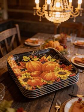 Paper Art 039938216924 Pumpkin Tapestry Thanksgiving Plates 8 Count 10.25 Inch Sealed