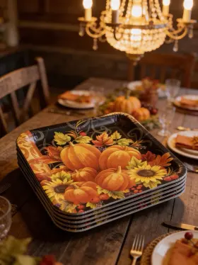 Paper Art 039938216924 Pumpkin Tapestry Thanksgiving Plates 8 Count 10.25 Inch Sealed