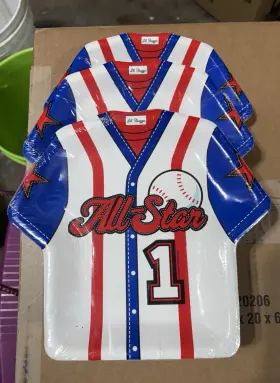 Paper Art 073525941721 All Star Baseball Jersey Shaped 9 Inch Party Plate 8 Ct X 3 Packages Sealed Paper Art 073525941721 All Star Baseball Jersey Shaped 9 Inch Party Plate 8 Ct X 3 Packages Sealed