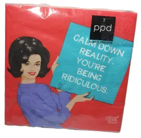 Paperproducts Design 021766291286 3-ply Beverage Napkins Calm Down Reality Retro