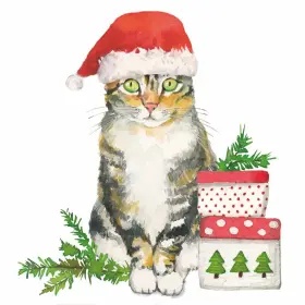 3253781 Paperproducts Design Beverage Napkins Christmas Kitty- 2 Packs