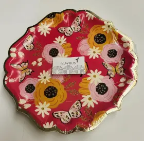 Papyrus 729016558052 New Palyrus Paper 16 Dinner Plates 10 Inch Unusual Shape Pink Floral Gold Edges
