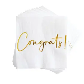Partay Shenanigans 850009621443 Congratulations Napkins - 50 Pack Gold Foil Inch Congrats Square Disposable Pap