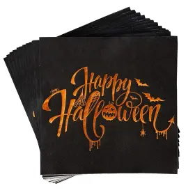 Partay Shenanigans 850030998040 Halloween Party Napkins 100 Pack Happy Disposable Black Paper