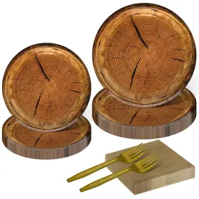 Partiazy 762349312601 100 Pieces Wood Grain Paper Plates Set 9 Inch Rustic Slice Pl