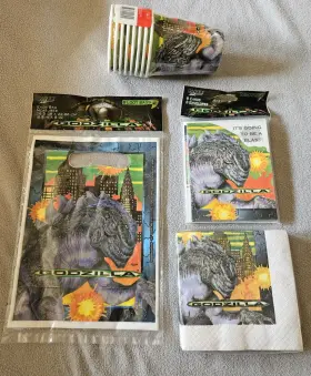 Party 073525099446 Vintage Godzilla 1998 Napkins Cups Bags Envelopes Birthday Supplies Lot
