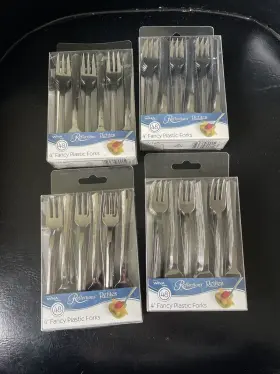 Party 074506555593 Lot Of 4 Reflection Appetizer Forks Plastic Inch Petite Mini Silver Tasting