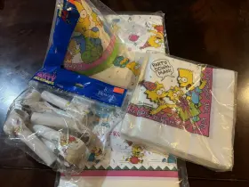 Party 092352267026 Simpsons Birthday Tablecloth Hats Vtg 1990 54 X 96 New Lot Favors Napkins