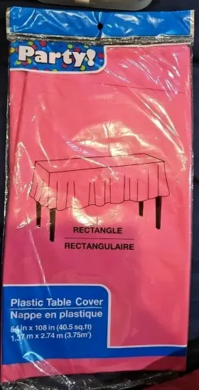 Party 639277561251 Disposable Hot Pink Rectangle Plastic Table Cover 54 Inch X 108
