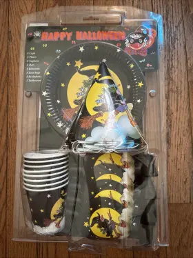 Party 803702408811 Vtg Happy Halloween Bundle Pack Napkins Plates Bags Tablecloth Witch Nos