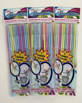 Party 817577013070 Color Changing Fun Flex Stretch And Bend Straws - 3 Packs Disposable Or Reuse