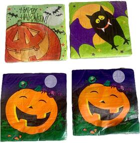 Party Creations 039938126483 68-pc Happy Halloween Napkins Paper Pumpkin Bat Colorful Usa 2-ply 13 Inch