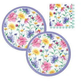 362998 Party Creations 362995/362998 Floral Supplies For 16 People Paper Dessert Plates Napkins Bunny