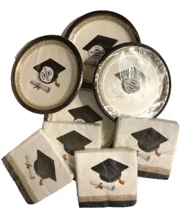 411216 Party Creations Graduation Bundle Plates And Napkins Serves 32 Paper