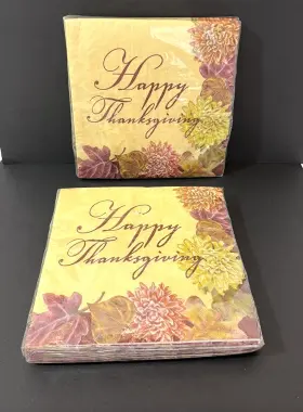 666120 Party Creations Lot Of 2 Paper Napkins Cocktail Ply 18ct Happy Thanksgiving Floral Fall