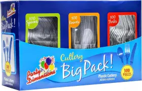 Party Dimensions 885598988745 300 Count Clear Plastic Cutlery Set 100 Forks Spoons Knives