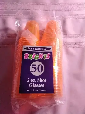 N25055 Party Essentials 1 2 Oz. Plastic Shot Glasses -neon Orange 50 Ct