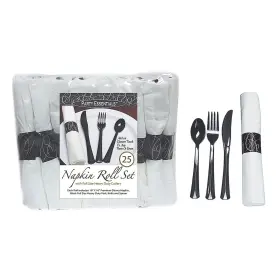 N501732 Party Essentials 1 Of Napkin Rolls With Heavy Duty Cutlery Bag Set - 25 Ct